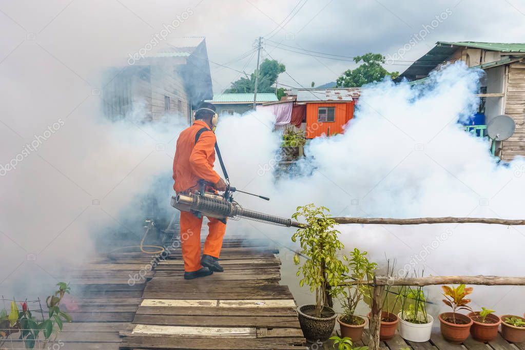 Worker fogging to eliminate mosquito for preventing spread dengue fever and zika virus