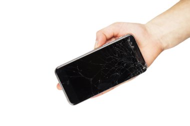İzole el kırık telefon ekranýnda