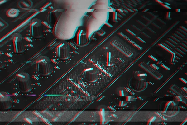 DJ Hand Mixing on Controller, Glitch Black and White