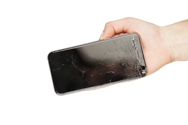 Cracked Phone Screen Hand Isolated — Stock Photo, Image