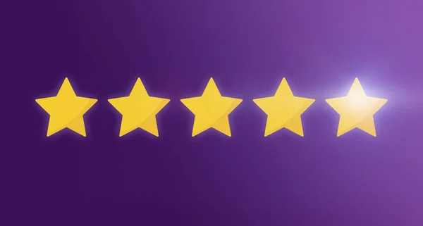 Рейтинг Яти Зірок Фіолетовому Фоні — стокове фото