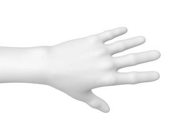 Beyaz arka planda beyaz manken eli. 3d resim, 3d görüntüleme