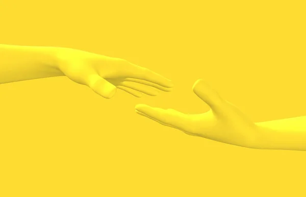 Koncepcja Pomocna Dłoń Renderowanie Żółty Kolor — Zdjęcie stockowe