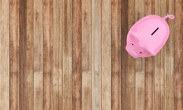 Piggy Saving Bank Fundo Madeira — Fotografia de Stock