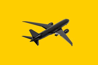 Sarı arka plan üzerinde uçan uçak 3d Rendering