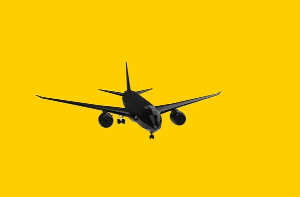 Avión Volando Sobre Fondo Amarillo Rendering —  Fotos de Stock