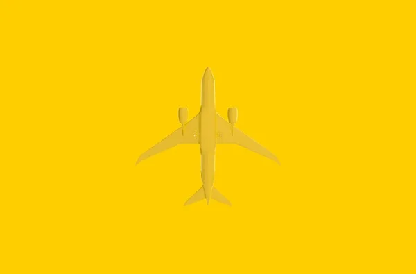 Avión Volando Sobre Fondo Amarillo Rendering — Foto de Stock