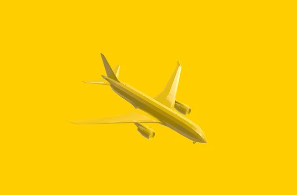 Airplane Repülő Sárga Háttér Renderelés — Stock Fotó