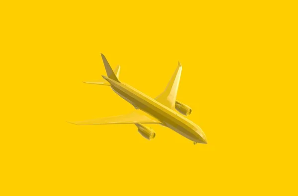 Avião Voando Fundo Amarelo Renderização — Fotografia de Stock