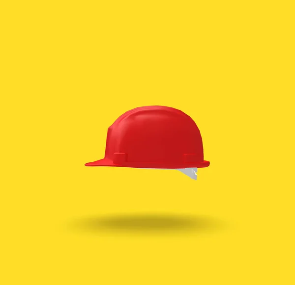 Casco Rojo Sobre Fondo Amarillo Representación —  Fotos de Stock