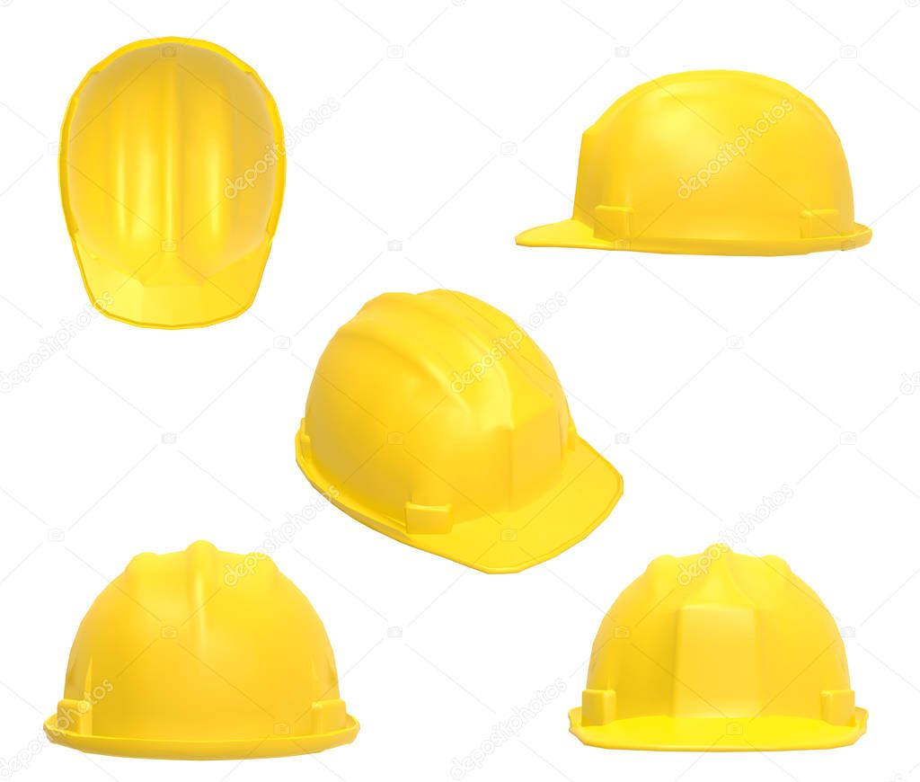 White Helmet on Yellow Background, 3D Rendering