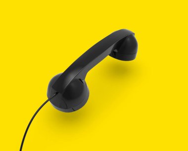 Telefon Ahizesi, Sarı Arka Planda Siyah Renk, 3d Rendering