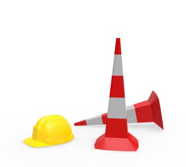 Kask 3d Rendering ile Trafik Konisi bariyer işareti