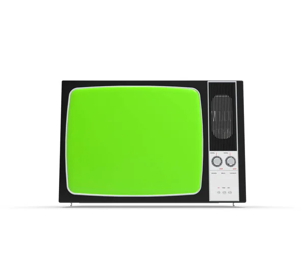 Velha Televisão Isolada Fundo Branco Com Tela Verde Rendering — Fotografia de Stock