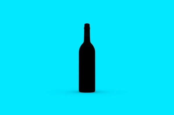 Botella Vino Sobre Fondo Azul Renderizado — Foto de Stock