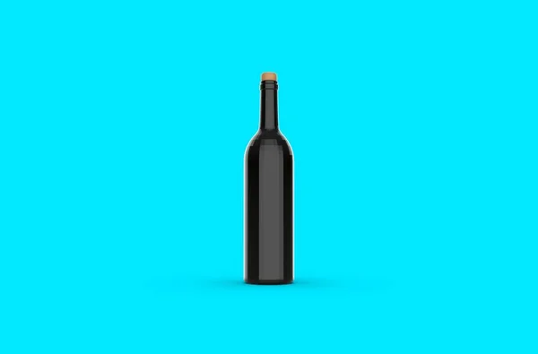 Weinflasche Auf Blauem Hintergrund Rendering — Stockfoto