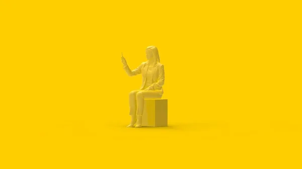 Жінка Сидить Стільці Жовтому Фоні Рендерінг — стокове фото