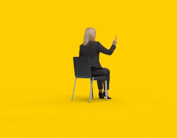 woman sitting on chair on Yellow Background 3D Rendering