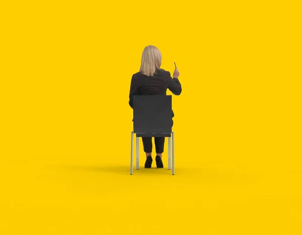 woman sitting on chair on Yellow Background 3D Rendering