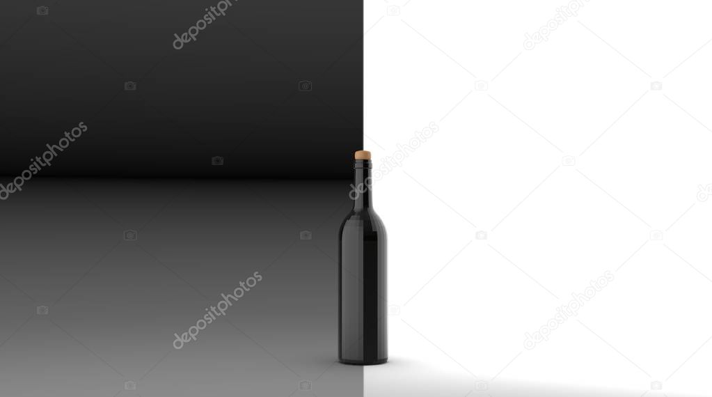 Wine Bottle on White Background 3D Rendering