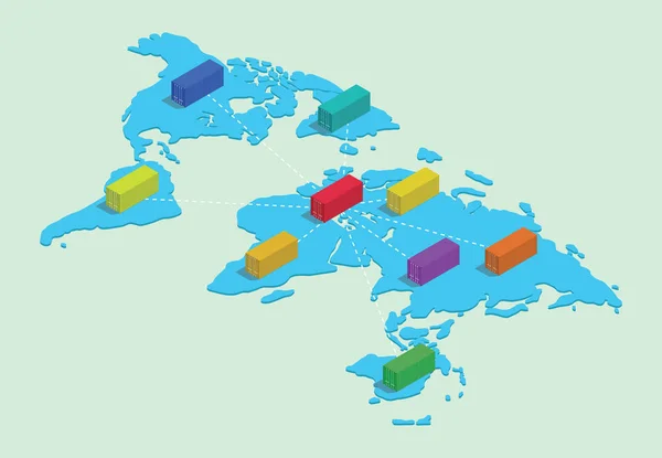 Envío Mundial Con Negocio Red Contenedores Conectado Parte Superior Del — Vector de stock