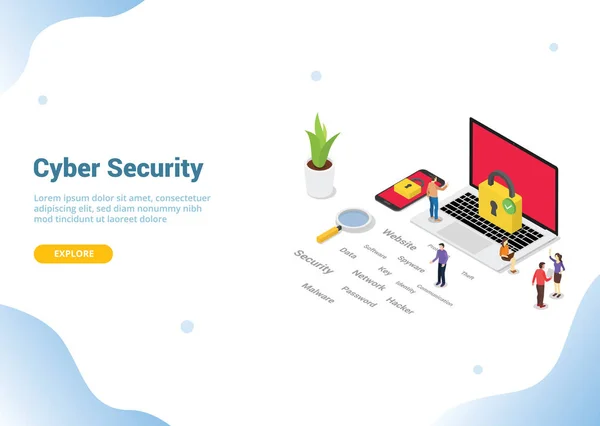 Isometric cyber security concept for website template banner landing homepage - vector — Stock Vector