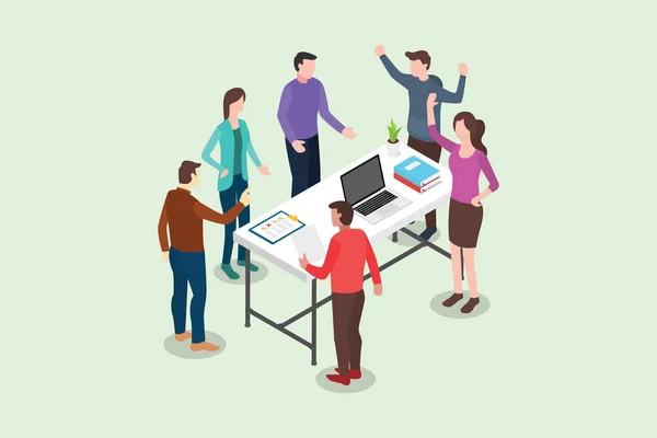 Isométrique stand up or standing meeting concept for modern agile methodology workflow routines quotidiennes - vecteur — Image vectorielle