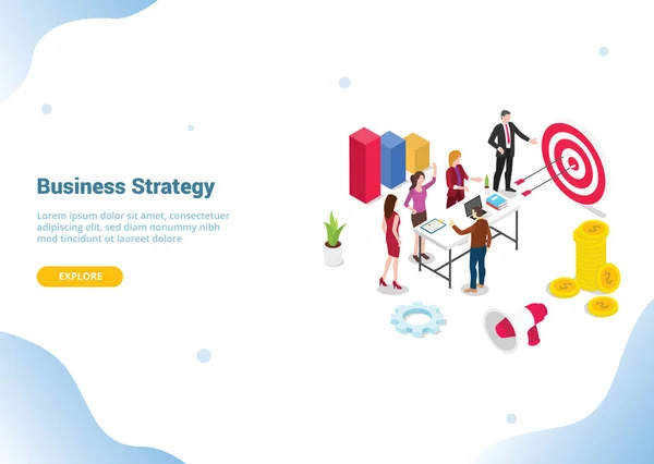 Isometrische 3D Business Strategy concept met team mensen die samenwerken voor website sjabloon banner of landing Homepage-vector — Stockvector