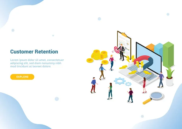 Isometric 3d customer retention marketing concept for website template landing homepage banner - vector — Stock Vector