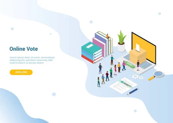 Isométrique 3d concept de vote en ligne avec les personnes mises en file d'attente pour le modèle de site Web ou la page d'accueil atterrissage - vecteur — Image vectorielle