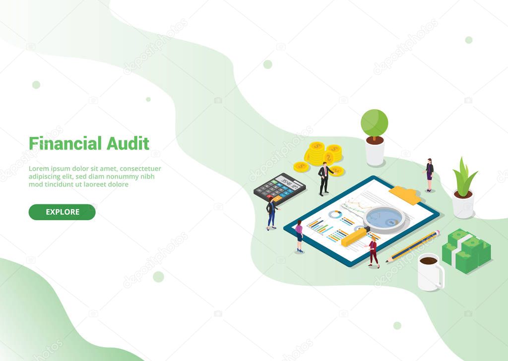 Financial audit concept template for website template or landing homepage banner - vector
