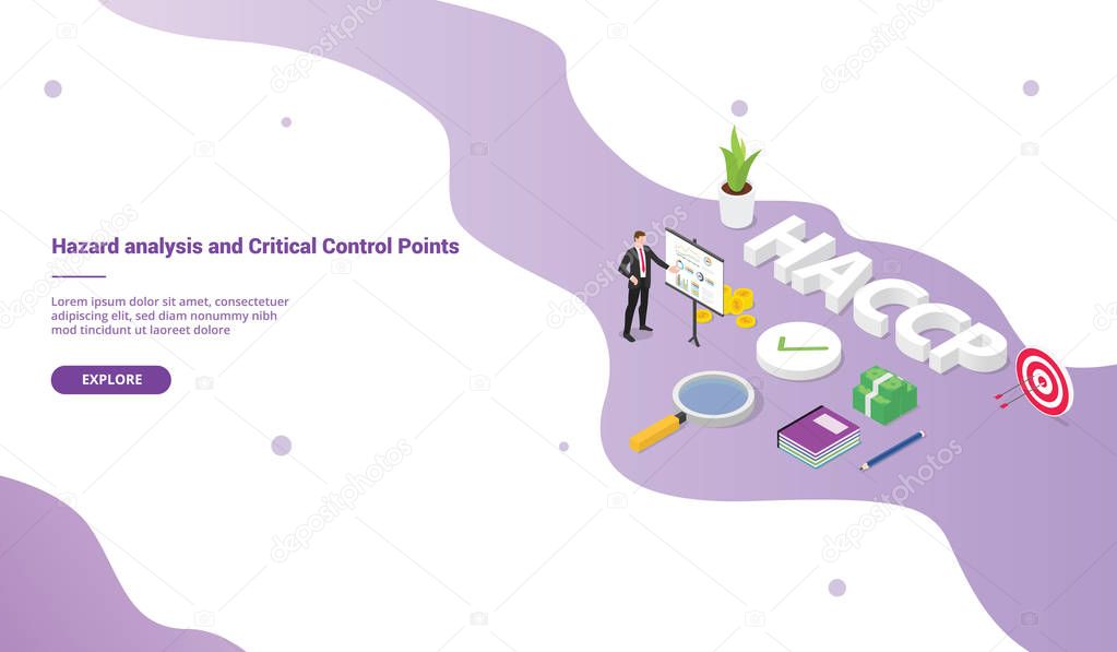 haccp hazard analysis and critical control points business concept for website template or landing homepage with isometric modern flat style - vector