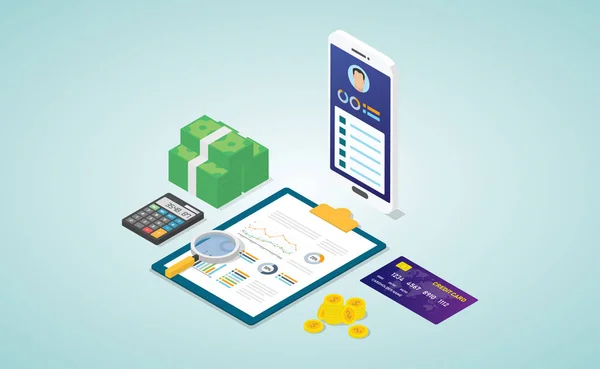 modern isometrik düz tarzı ile bazı finansal veriler ile biyoveri profil analizi raporu ile kişisel finans kavramı - vektör