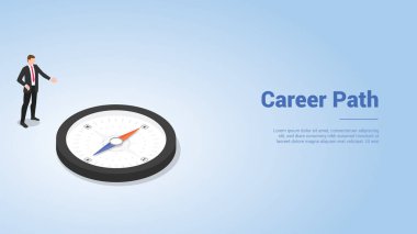 modern isometrik tarzı ile web sitesi şablonu veya açılış ana slayt için iş adamı ve pusula yönü ile kariyer yolu