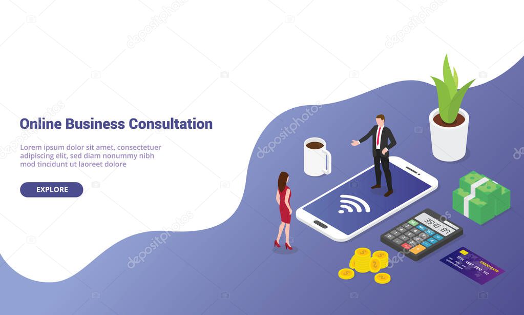 online business consultation concept on smartphone with isometric modern flat style for website template or landing homepage - vector