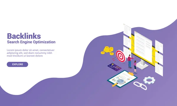 web sitesi şablonu veya iniş ana sayfası için modern isometrik tarzı ile web sitesi için seo arama motoru optimizasyonu kavramı geri - vektör