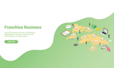 Web sitesi şablonu ya da ana sayfa pankartı indirme için bayilik kurma işi izometriği - vektör