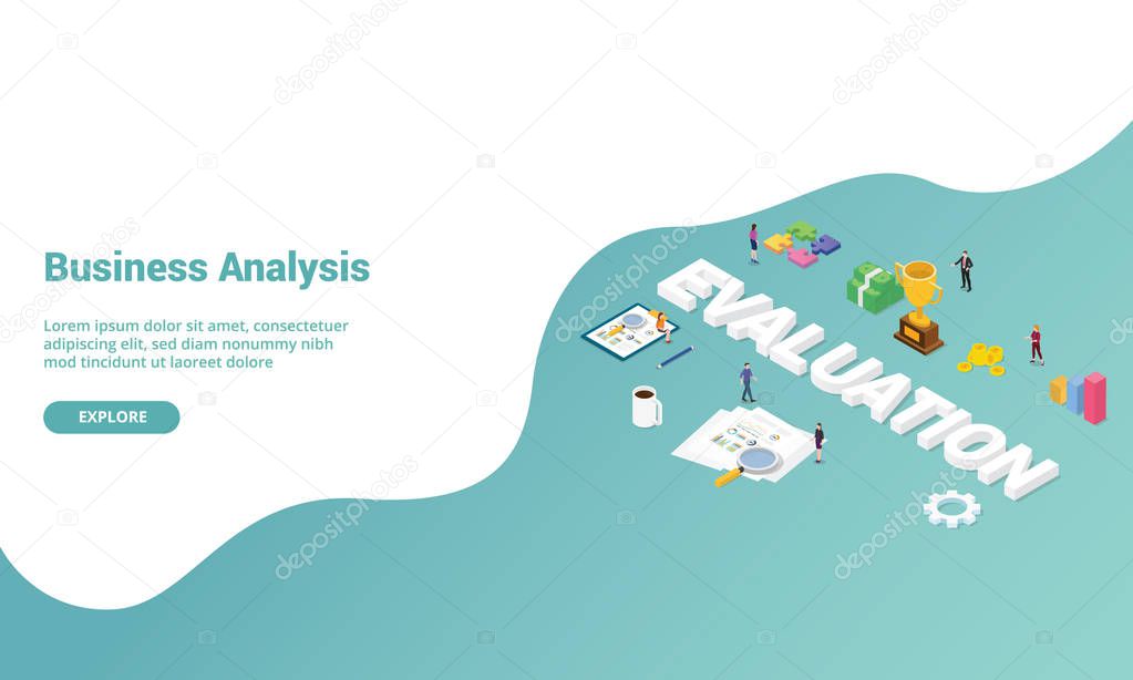 business evaluation performance analysis isometric for website template or landing homepage banner - vector