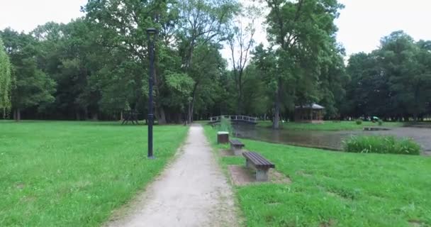 Une promenade dans le parc pendant l'été à l'ombre et au soleil, entourée de verdure .