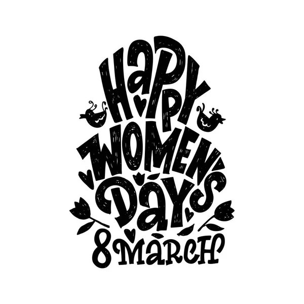 Womans Szczęśliwy Dzień Marca Piękne Powitanie Karta Gratulacje Napis Kaligrafii — Wektor stockowy