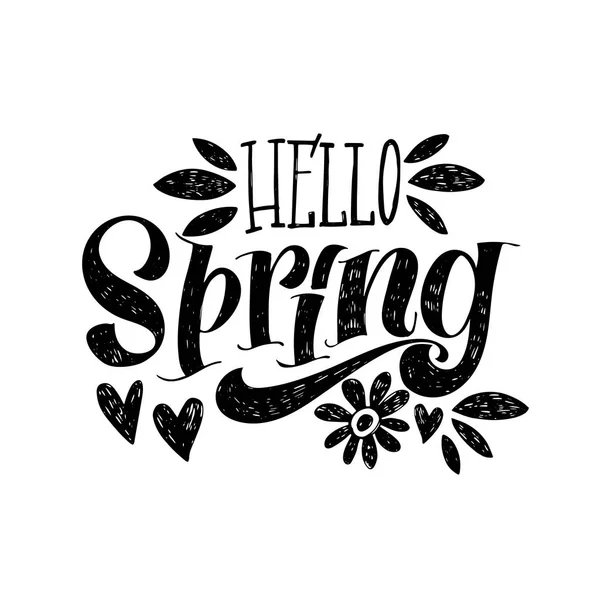 Hello Spring Beautiful Greeting Card Congratulations Lettering Calligraphy — Stock Vector