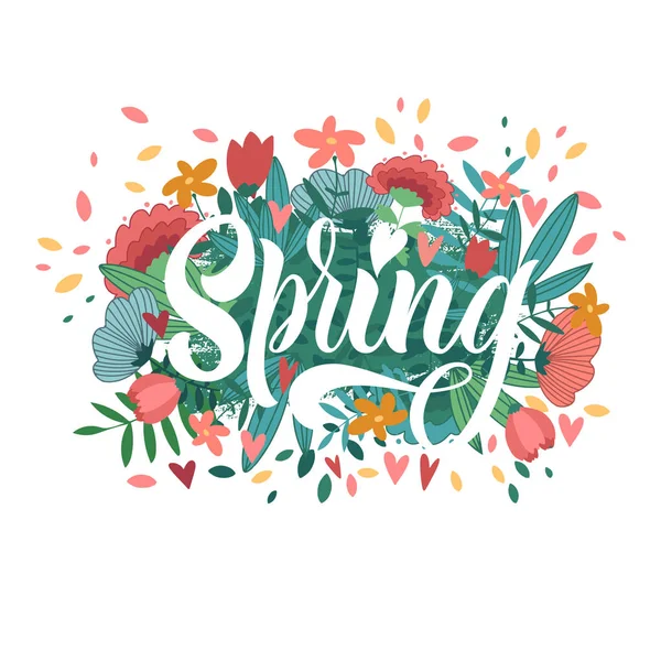 Frühling Schöne Grußkarte Glückwünsche Schriftzüge Und Kalligrafie — Stockvektor