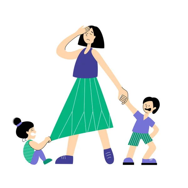 Mama s-a saturat de copii. Conceptul de părinte frustrat. Aspectele negative ale relațiilor de familie . — Vector de stoc