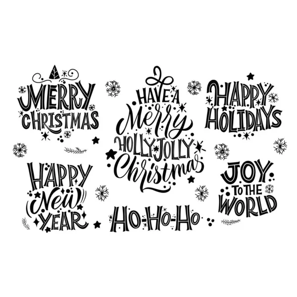An Nou fericit, tipografie litere embleme insigna citate set de colecție. Mare litere pentru felicitări, autocolante, bannere, imprimeuri și decoruri interioare acasă. Felicitări de Crăciun. Crăciun fericit 2021 . — Vector de stoc