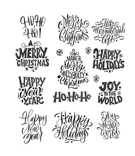 An Nou fericit, tipografie litere embleme insigna citate set de colecție. Mare litere pentru felicitări, autocolante, bannere, imprimeuri și decoruri interioare acasă. Felicitări de Crăciun. Crăciun fericit 2021 . — Vector de stoc