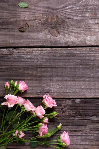 Pink Roses Flowers Vintage Wooden Background — Stock Photo, Image