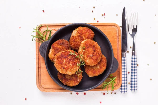 Homemade Cutlets Herbs Spices Frying Pan — Stock Photo, Image