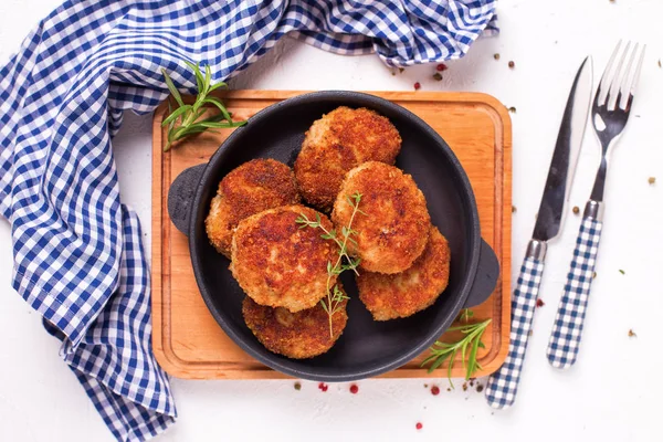 Homemade Cutlets Herbs Spices Frying Pan — Stock Photo, Image