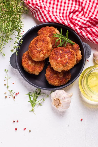 Homemade Cutlets Herbs Spices Frying Pan — Stock Photo, Image