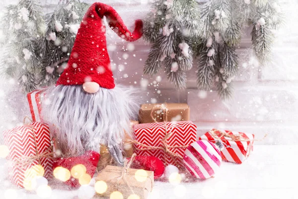 Composição Festiva Férias Inverno Com Ramos Abeto Decorações Natal — Fotografia de Stock